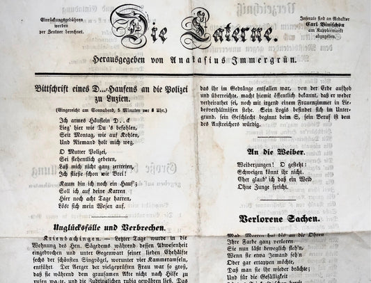 1871 Giornale di carnevale 'Die Laterne”, Lucerna, Svizzera