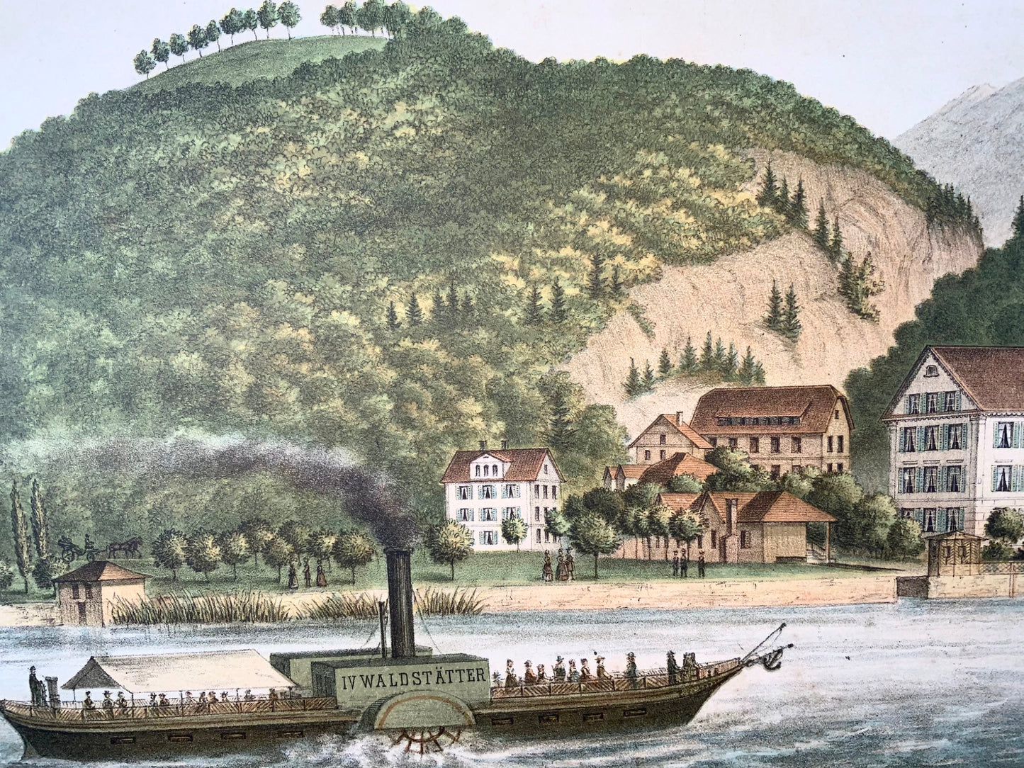 1860 c. SWISS TRAVEL Poster 55x62 cm Rotzloch Stanstadt Steamship