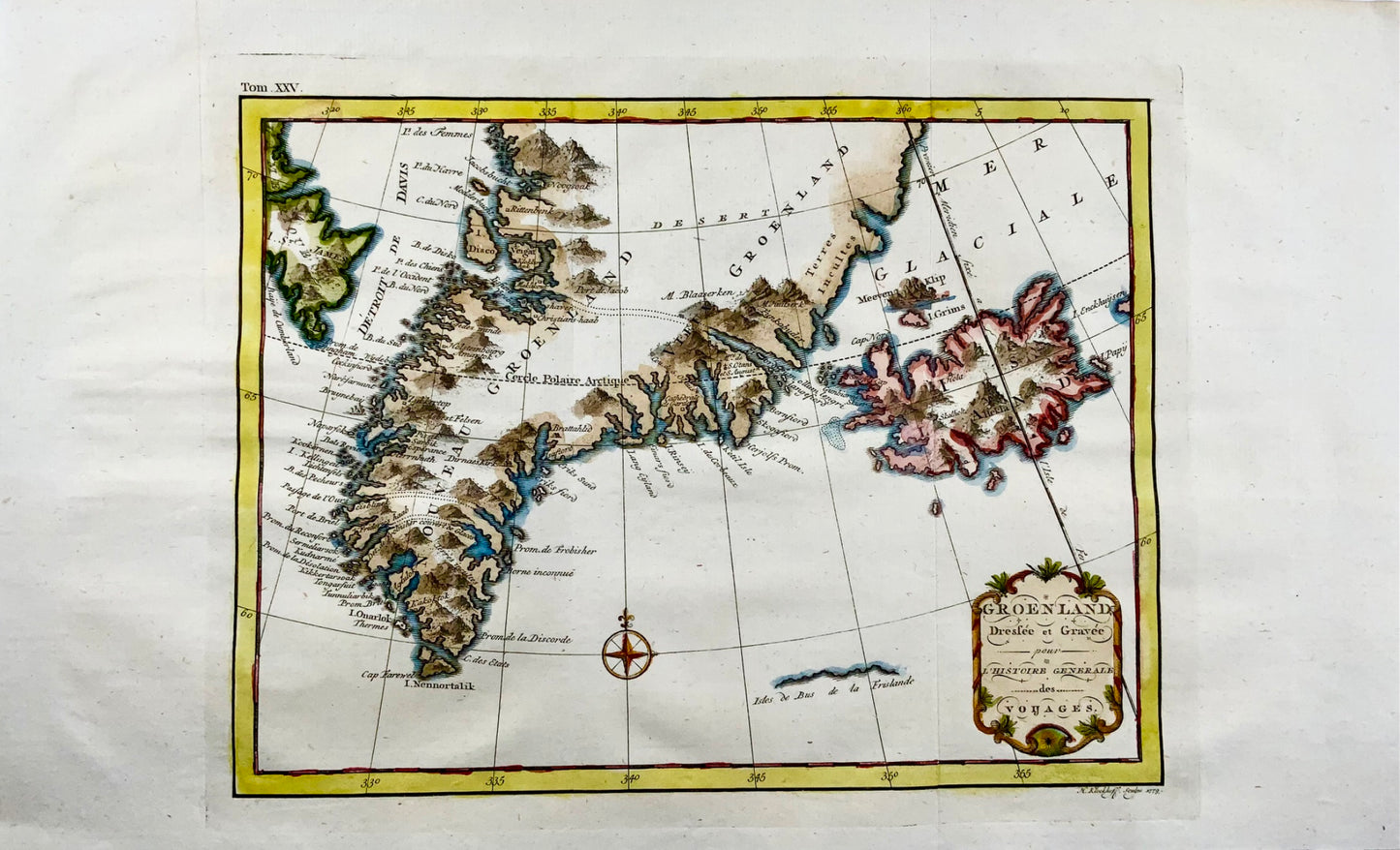 1779 H. Klockhoff, Groenland, Groenland, Islande, Arctique, carte colorée à la main, voyage