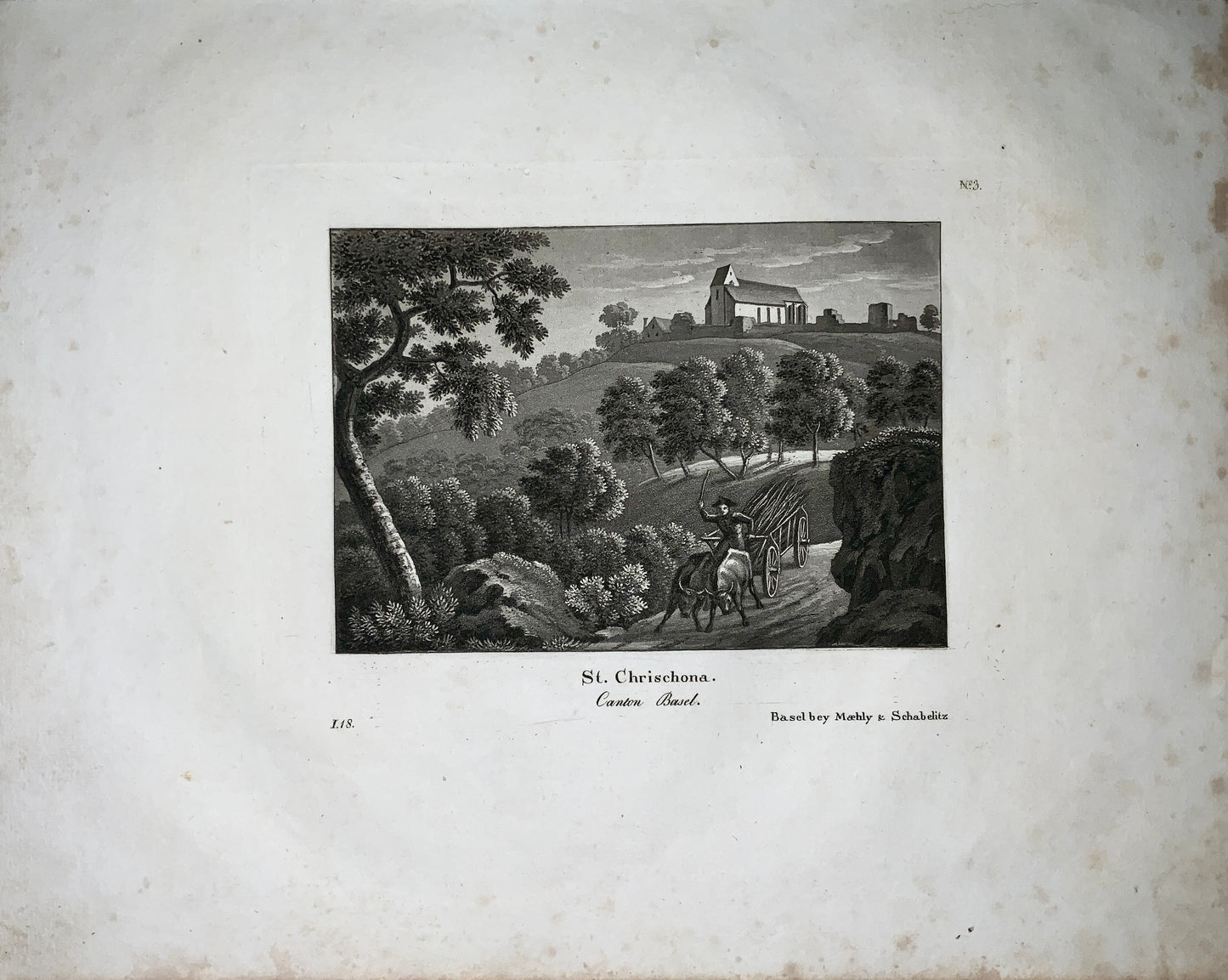 1830 c. Maehly & Schablitz - St. Chrischona Basel - Aquatint - Switzerland