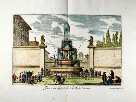 1679 Susanna von Sandrart, Fontana di Bracciano a Roma, Italia, doppio foglio colorato a mano, architettura classica
