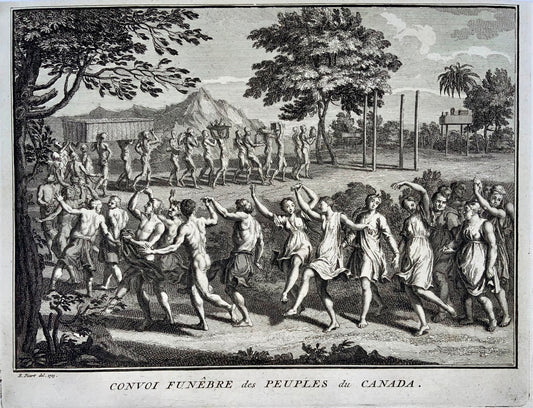 1723 Funeral procession, Canada, natives, Bernard Picart, copper engraving, ethnology