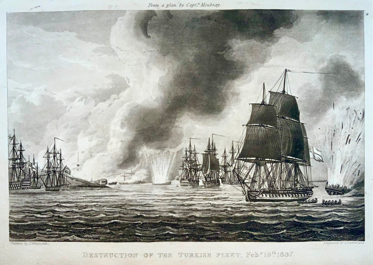 1820 Sutherland, Operazione Dardanelli, Flotta navale turca, incisione marittima