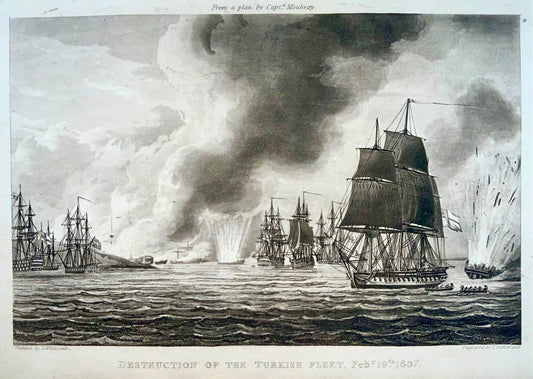 1820 Sutherland, opération des Dardanelles, flotte navale turque, gravure maritime