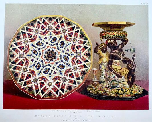 1862 Table en mosaïque, socle, Salviati, Waring, grand folio, chromolithographie, art, design
