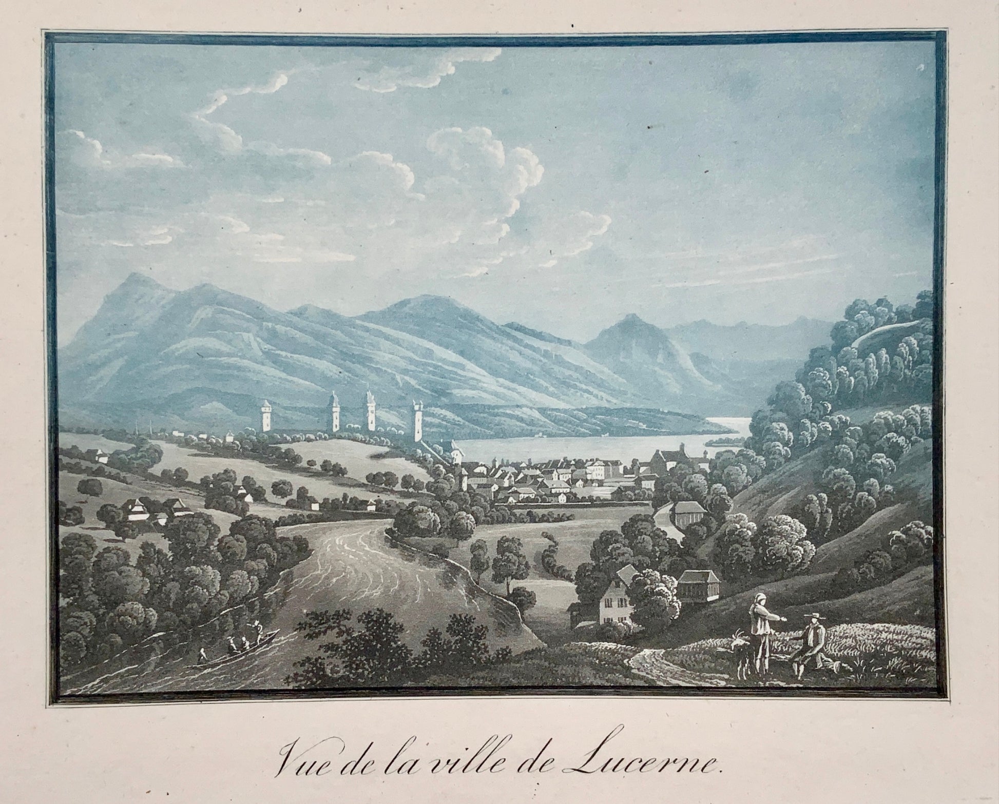 1805 c LUCERNE Luzern Switzerland - Blue/grey toned aquatint published by Lamy