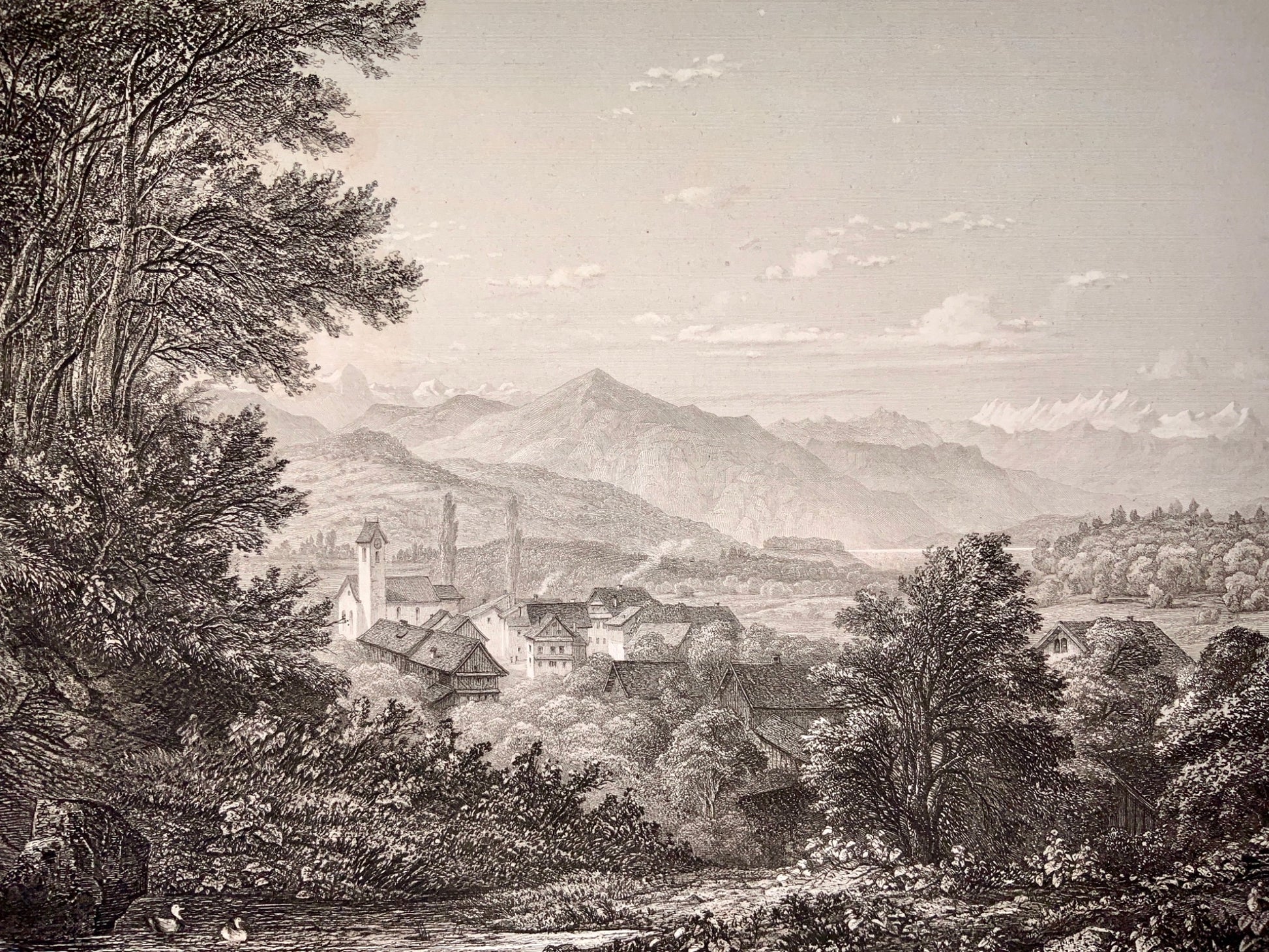 1830 c J. Ulrich del. large steel engraving HAUSEN am ALBIS Switzerland