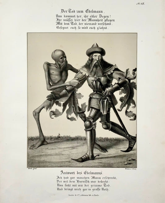 1830 H. Hess, Danza macabra, Memento Mori, Cavaliere in armatura 