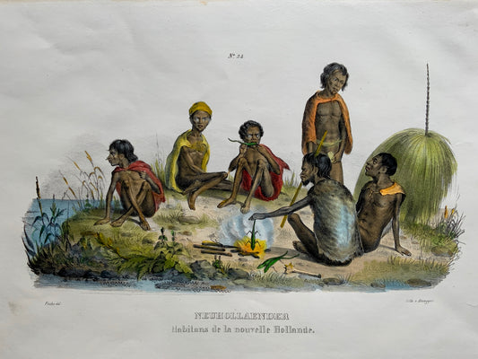 1827 Australian ABORIGINES Brodtmann ORIGINAL handcol FOLIO stone lithography - Ethnology