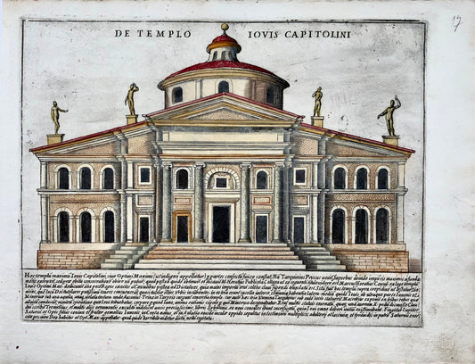 1624 G. Laurus, Tempio di Giove, Roma, Italia incisione 