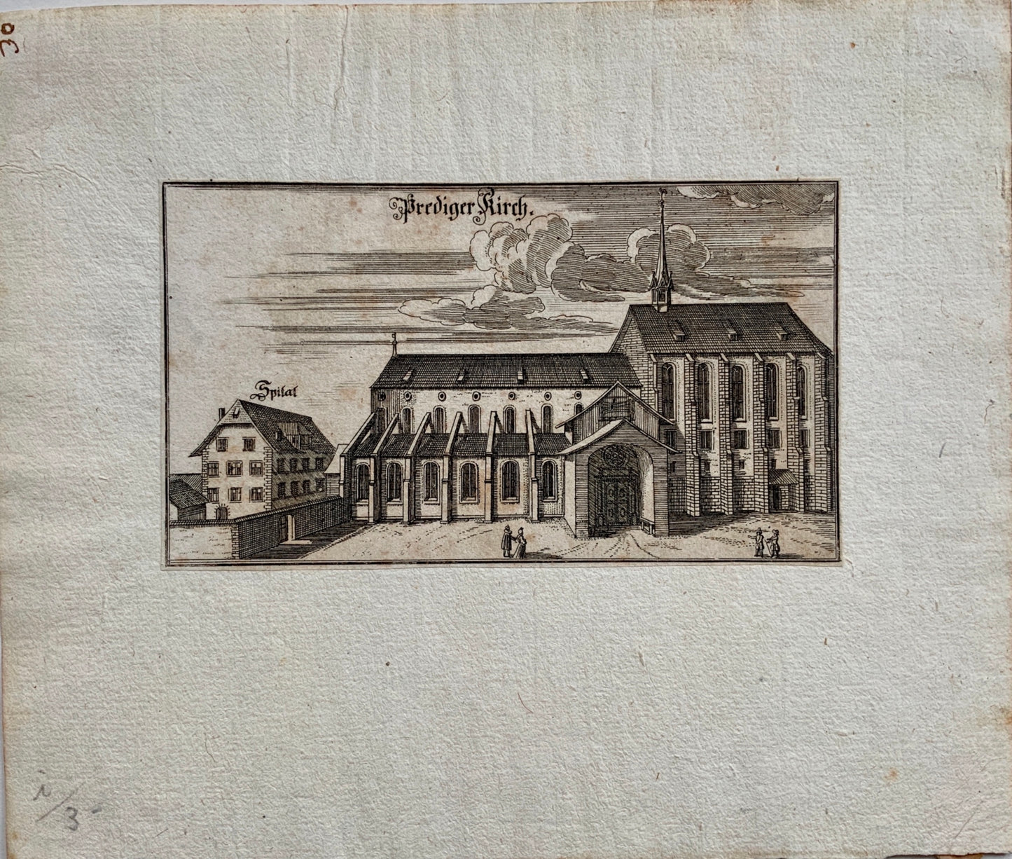 1742 Prediger Church and Hospital at ZURICH copper engraving Switzerland