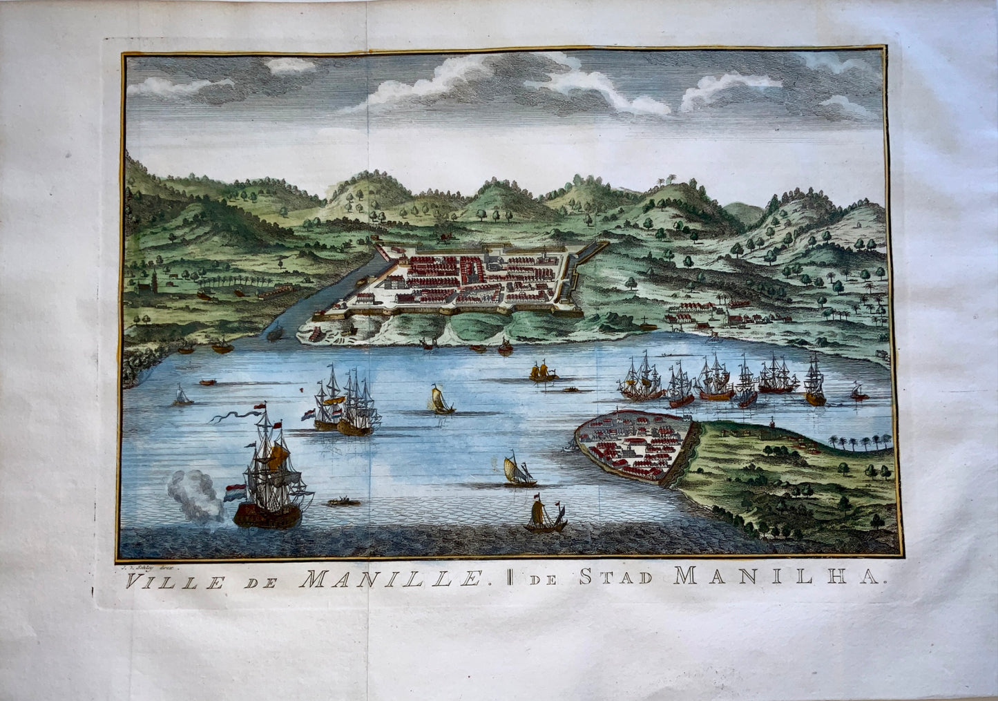 1756 J. van Schley - CITY OF MANILA, Philippines - Hand colour Panorama - Travel