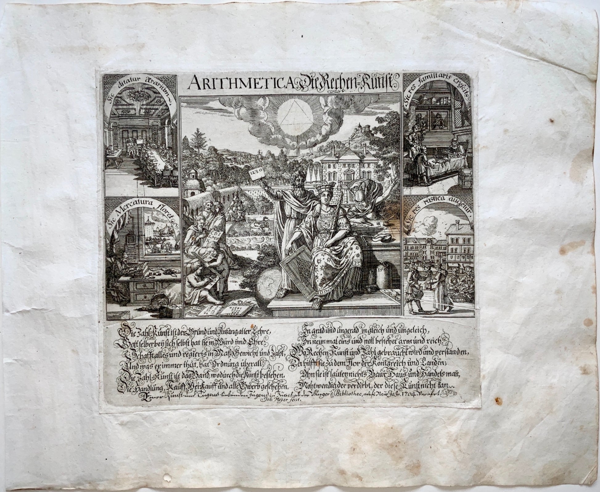 1699 Very Scarce Broadside - ARITHMETICS - Mathematics - Johannes Meyer