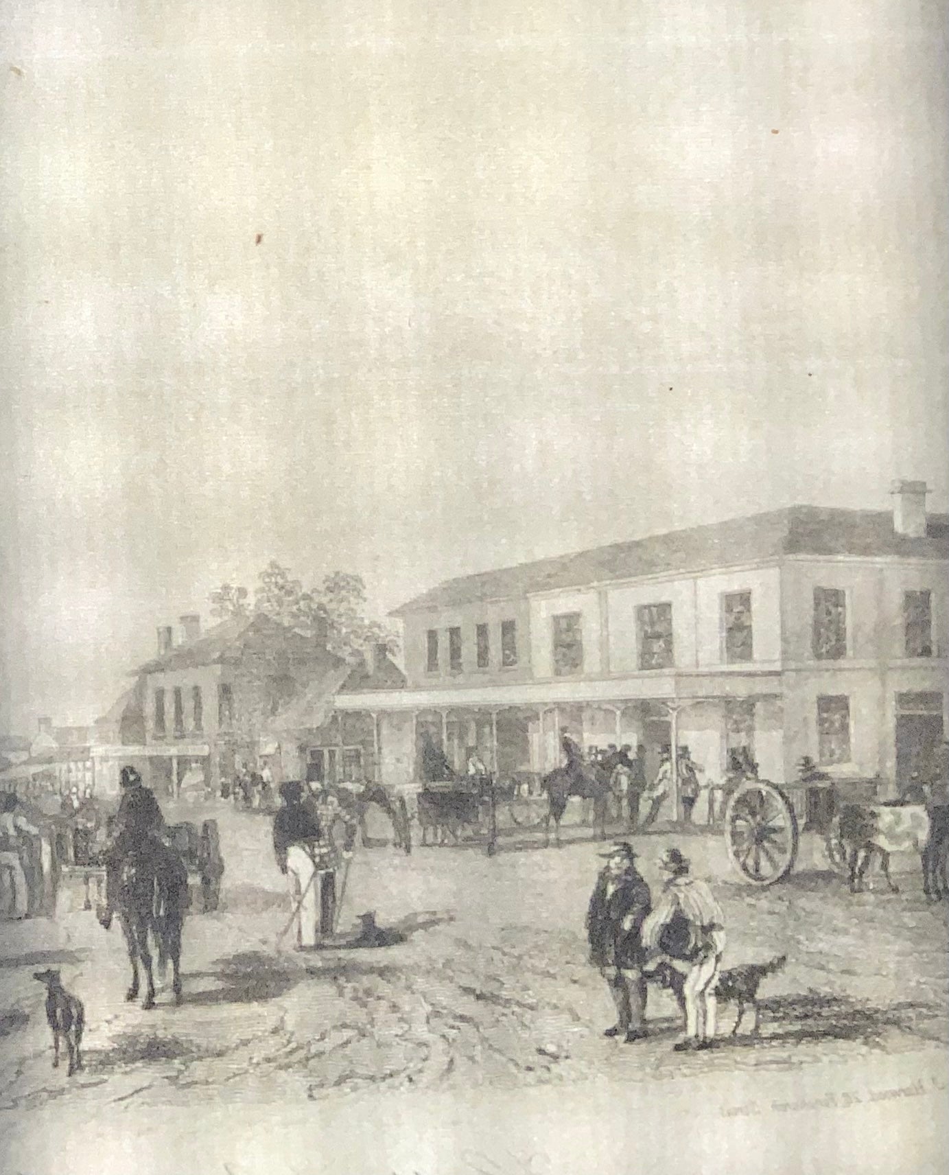 1847 Harwood, Hindley Street, Adelaide, acquaforte, rara, topografia straniera