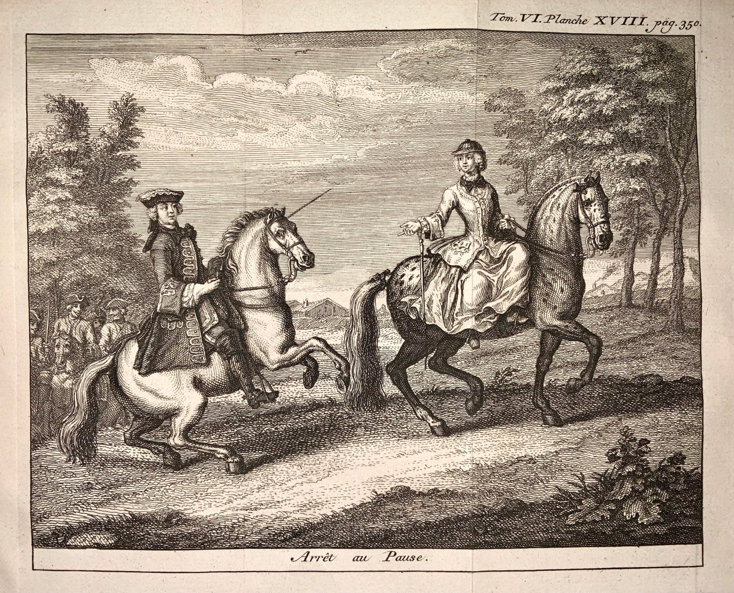 1752 J. R. Rindinger (after) - Arrret au Pause EQUESTRIAN Dressage - engraving