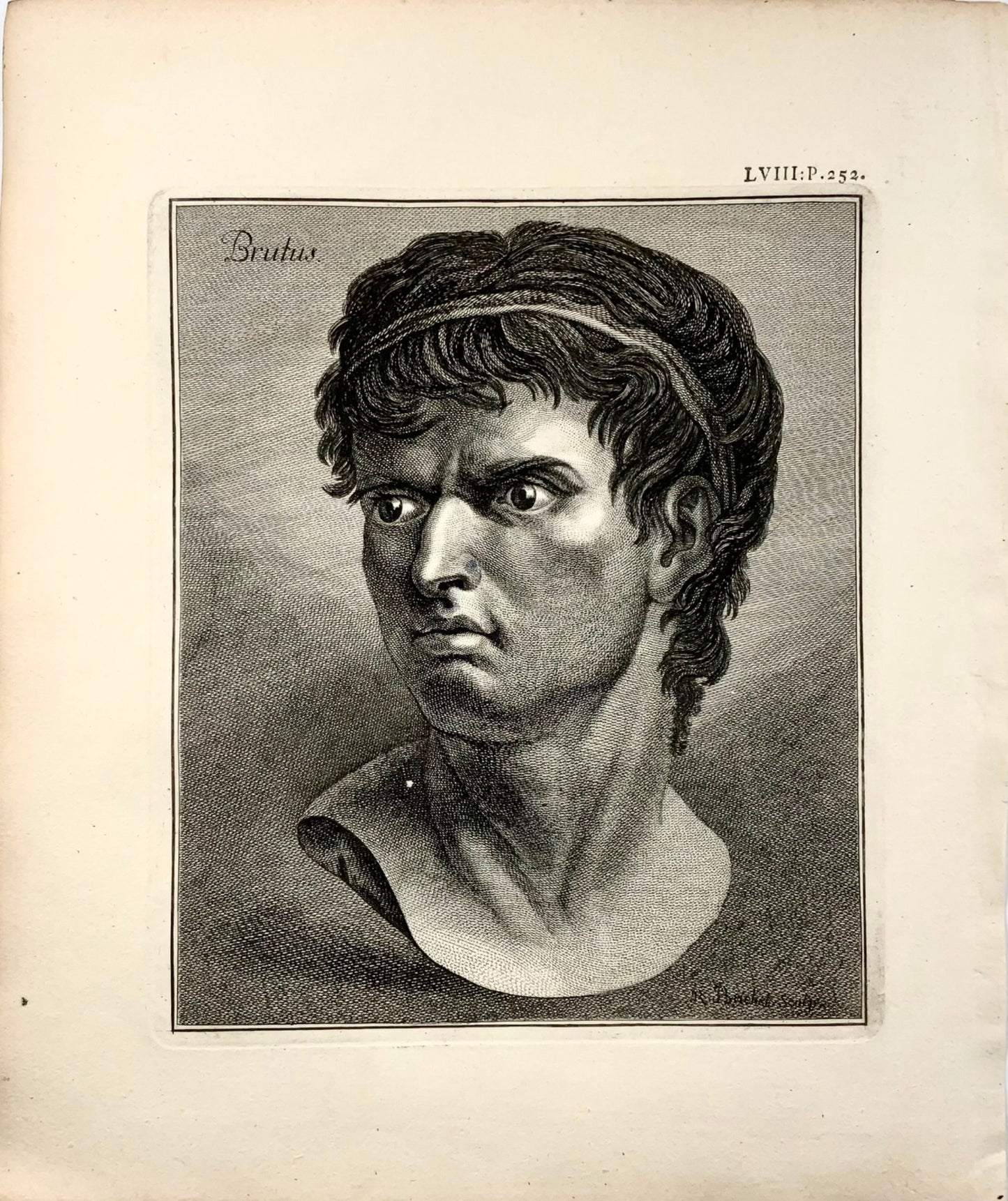 1780 Brutus, large physiognomical study engraved by Robert Brichel, portrait
