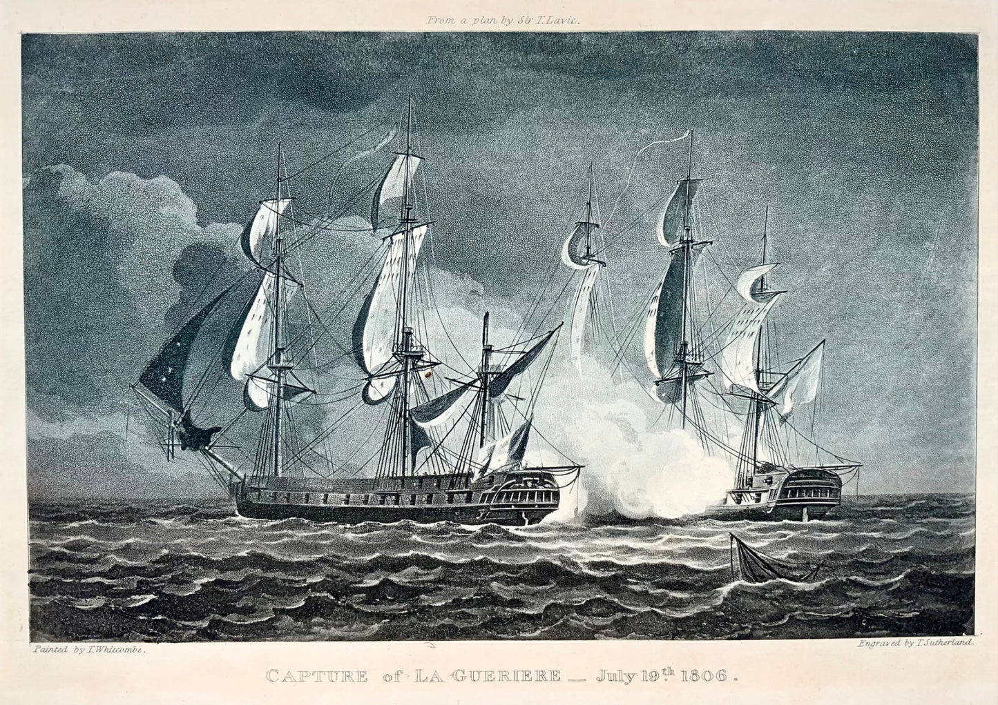 1820 Sutherland, Capture of La Guerrière in 1806, maritime aquatint