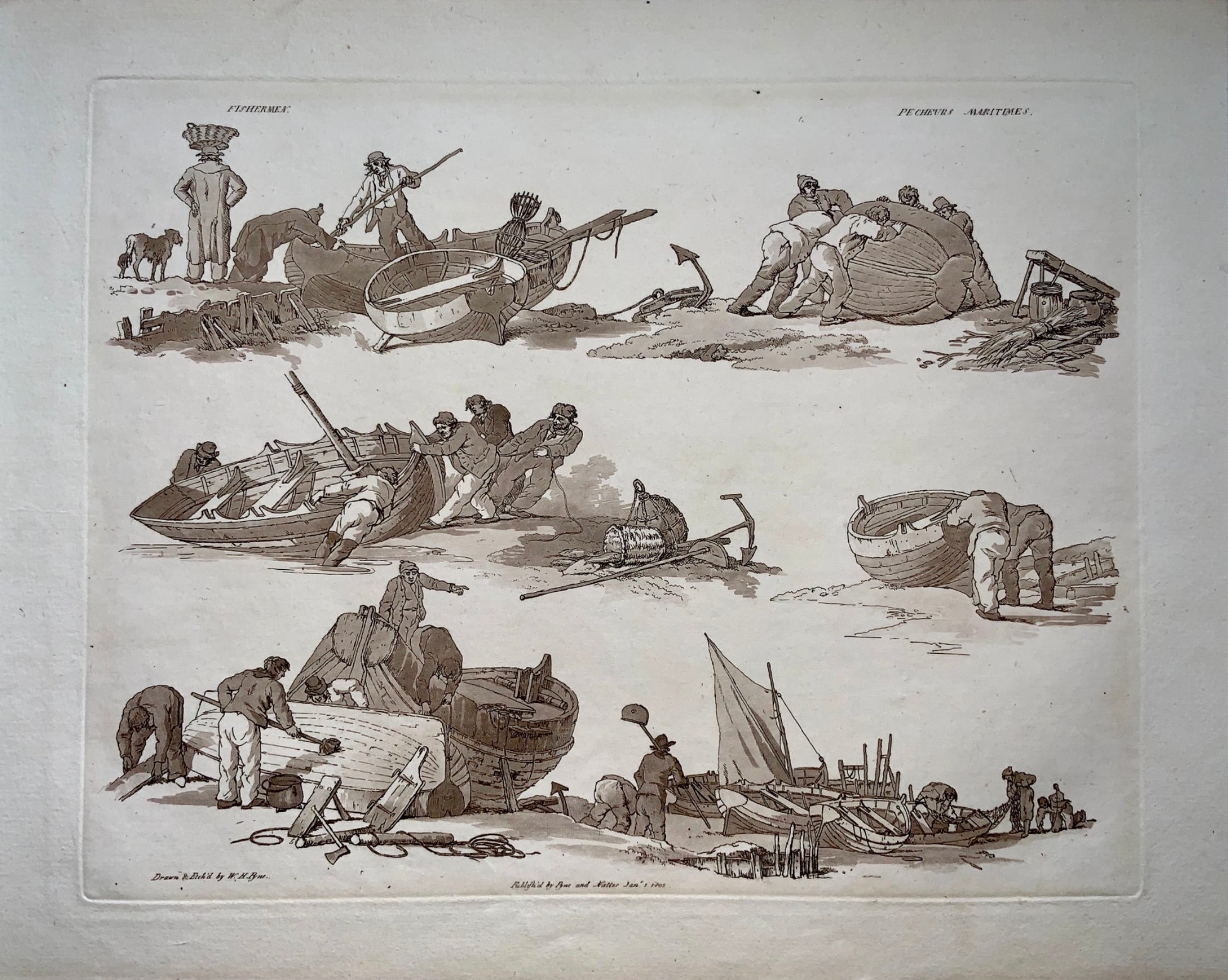 Sea Fishing - Sport - Aquatint by William Henry Pyne published in 1802