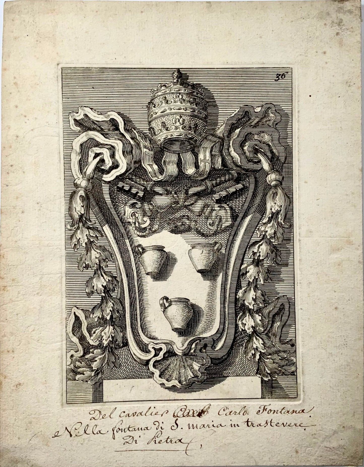 1722 Filippo Juvarra, Coat of Arms of Innocent XII, religious arts, engraving