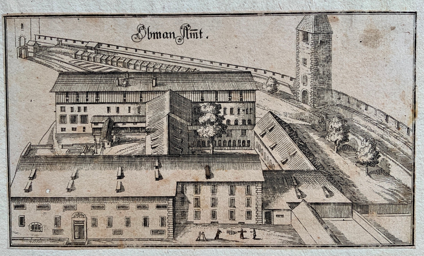 1742 Barfüsser Monastery at ZURICH copper engraving Switzerland