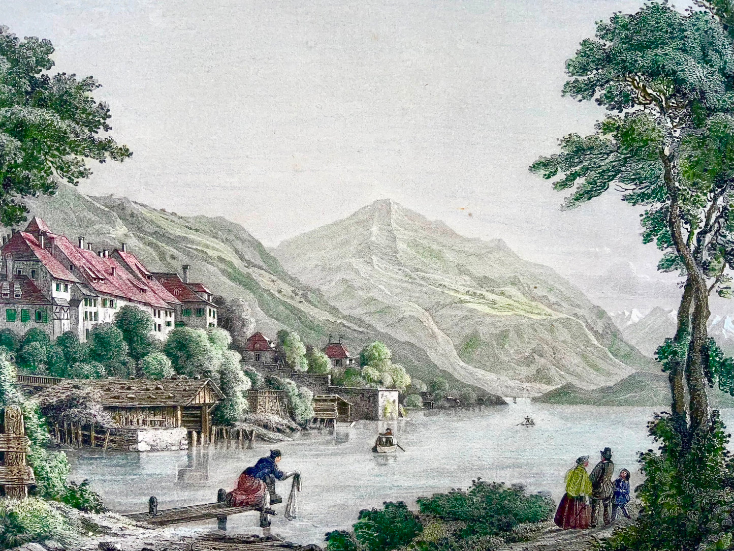 1850 Zoug Zug, Switzerland, large hand coloured aquatint, Corradi