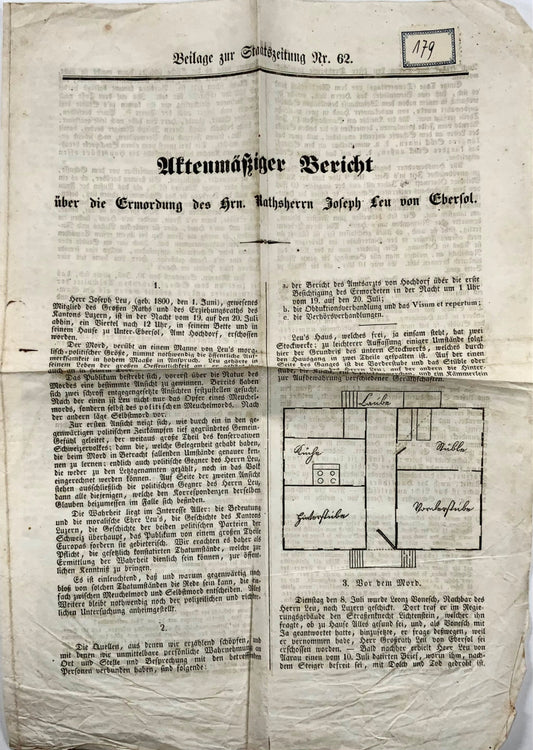 1845 Rapporto sull'assassinio di Joseph Leu von Ebersol, fondatore della CVP, Svizzera