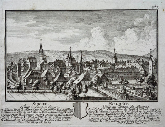 1754 Herrliberger, Sursee, Lucerne, Suisse, gravure sur cuivre
