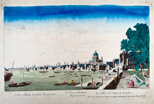 1780 'La Ville et le Pont de Londres' [Londres], grand in-folio 'Vue d'optique' - Voyages, Cartes