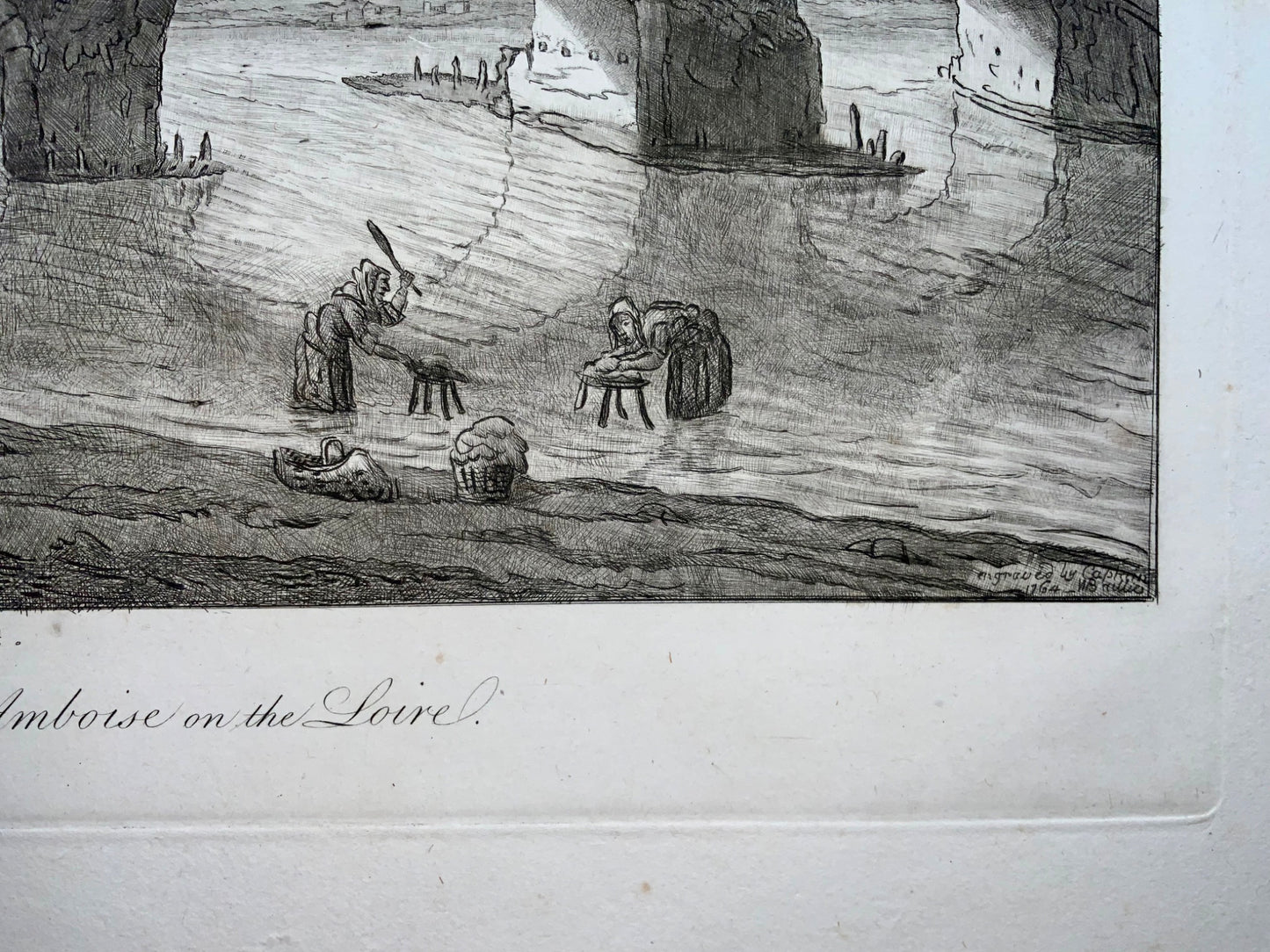 1764 Ambroise, Valle della Loira, Francia, grande e rara acquaforte di William Baillie