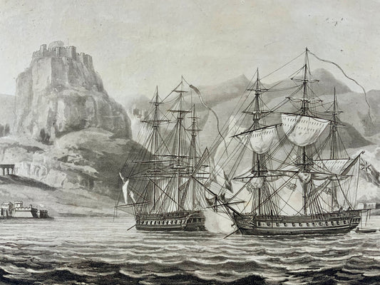1820 Cattura di Var, al largo di Corfù, Sutherland, Whitcombe, acquatinta marittima