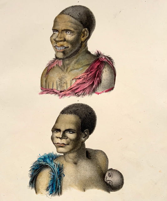 1824 Australian Natives K.J. Brodtmann ORIGINAL handcol FOLIO stone lithography - Ethnology