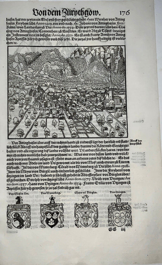 1548 Joh. Stumpf, Altdorf and Schwyz, Switzerland, fine woodcut Leaf