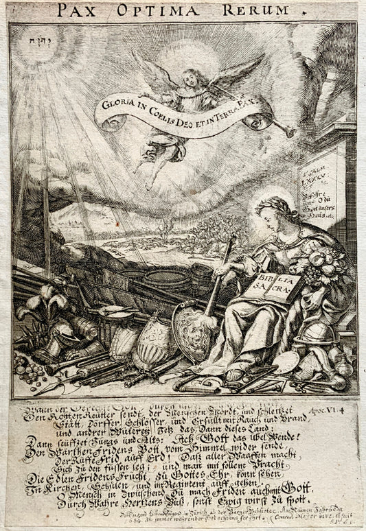 1680 EINBLATTDRUCK Conrad Meyer; Pax Optima Rerum. Gloria un Coelis - Religion