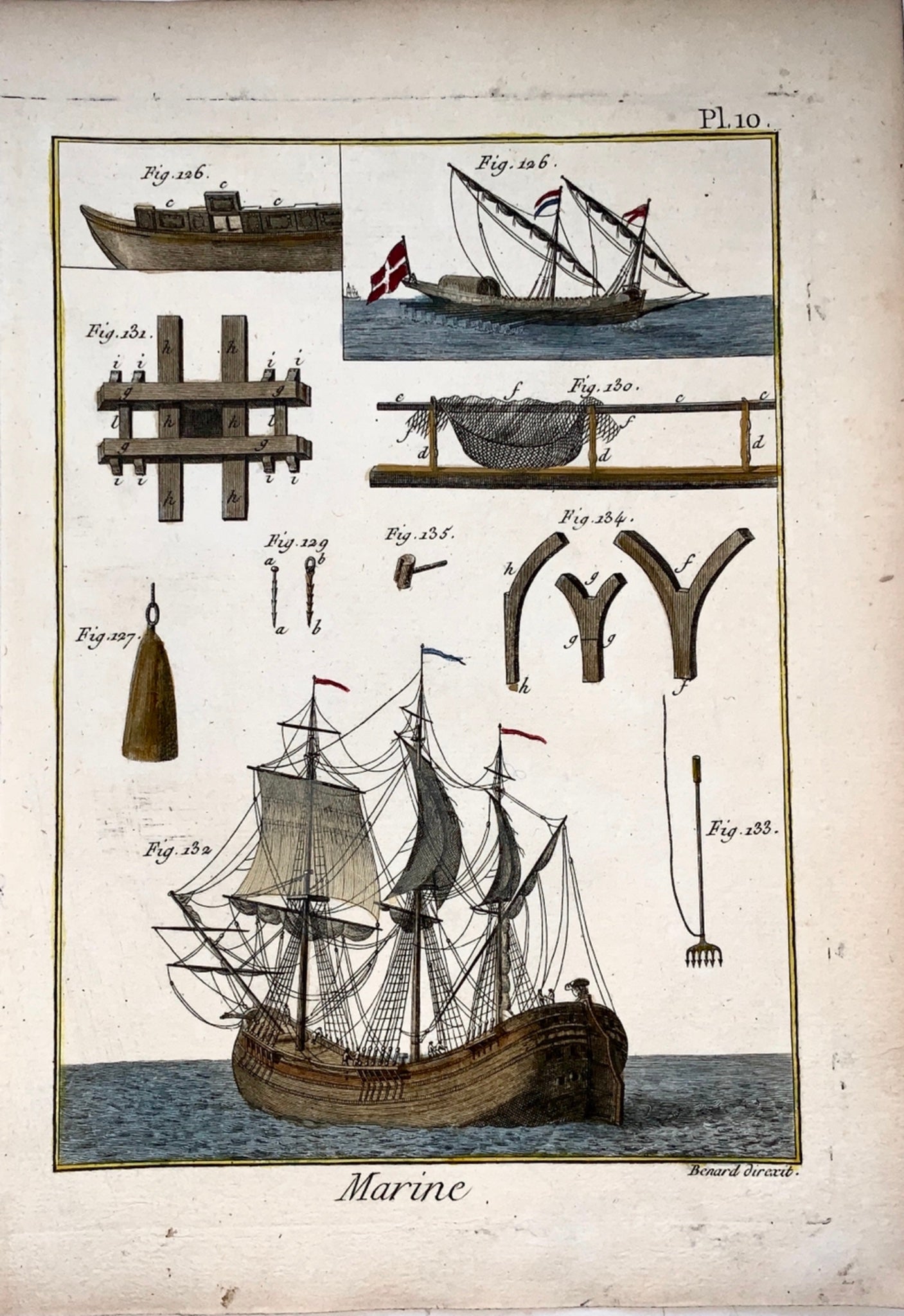 1783 Vial du Claurbois SHIPS - BOAT BUILDING handcol FOLIO 38cm original - Maritime