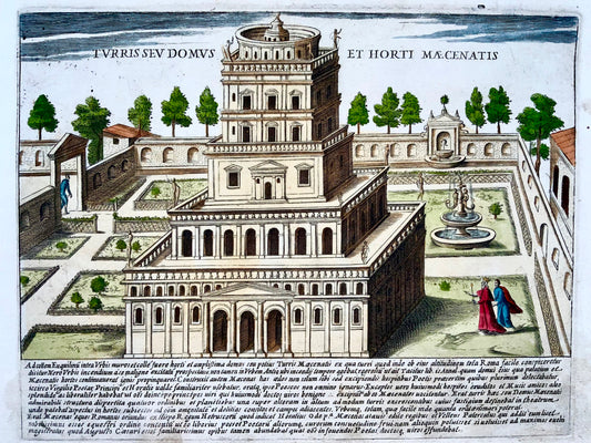 1624 G. Laurus, Jardins de Mécène, Rome, Italie gravure 
