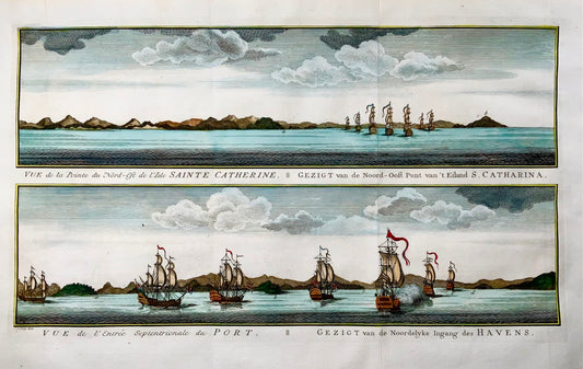1749 Île Santa Catarina près du Brésil, Schley, carte, topographie étrangère