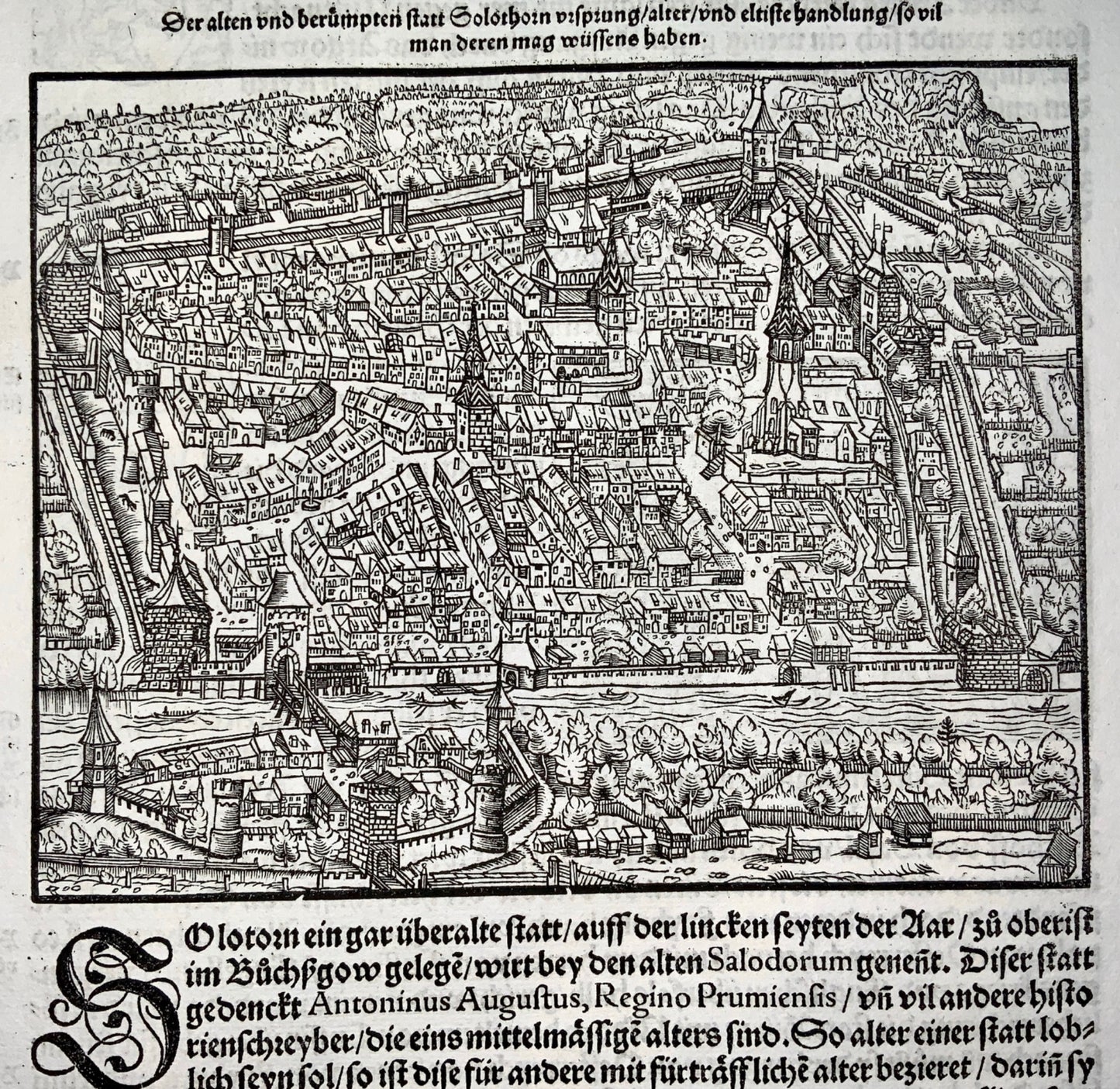 1548 Joh. Stumpf - Solothurn Switzerland - Master Woodcut - Map, Town Plan