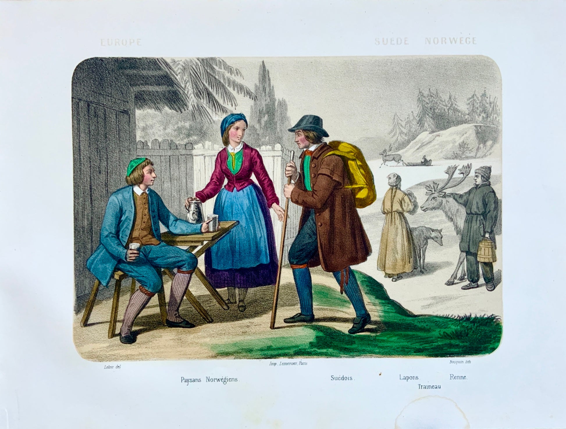 1860 c. Leloir, Bocquin; SWEDEN NORWAY - Costume - hand coloured
