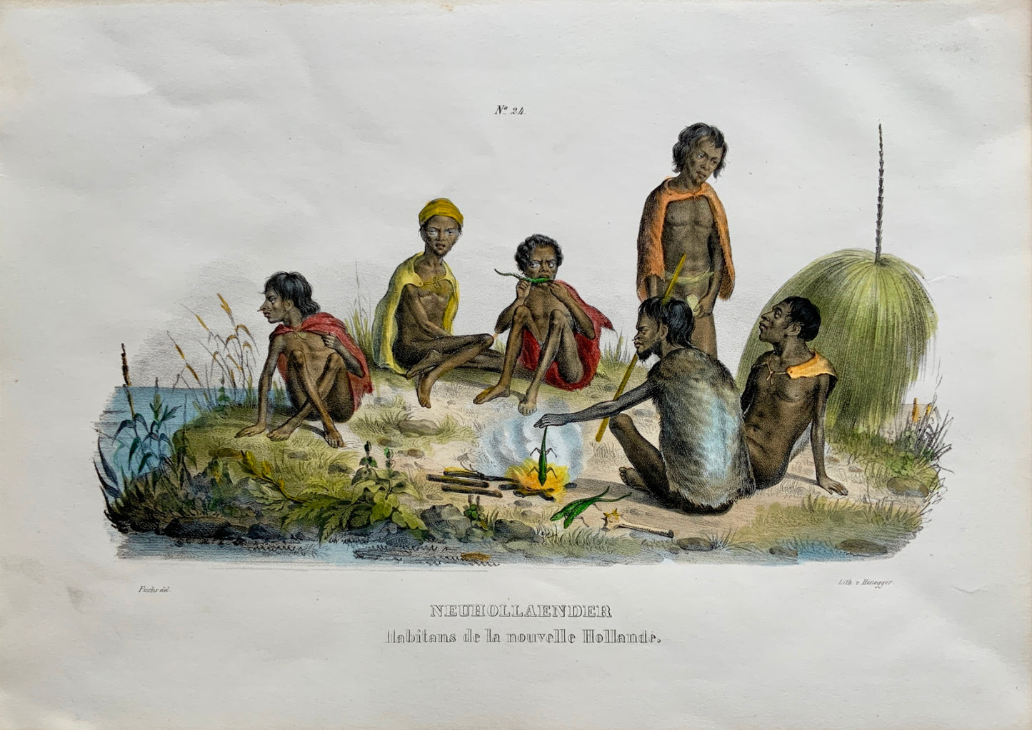 1827 Australian ABORIGINES Brodtmann ORIGINAL handcol FOLIO stone lithography - Ethnology
