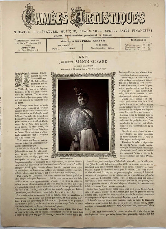 1887 Juliette Simon-Girard, Camées Artistiques with photograph, newspaper