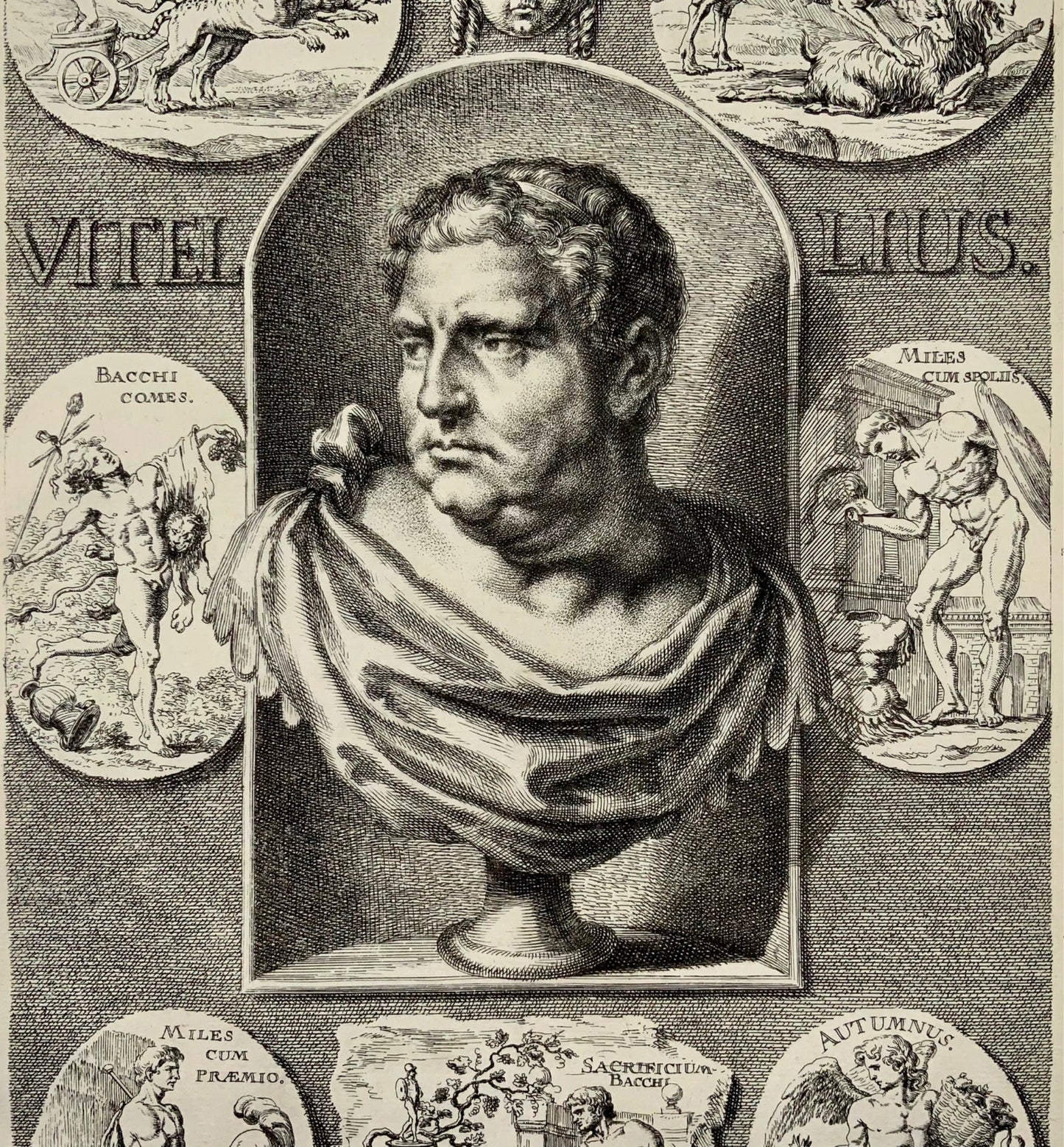 1676 EMPEREUR VITELLIUS GC Eimmart 1638-1705 d'après la gravure in-folio de Sandrart