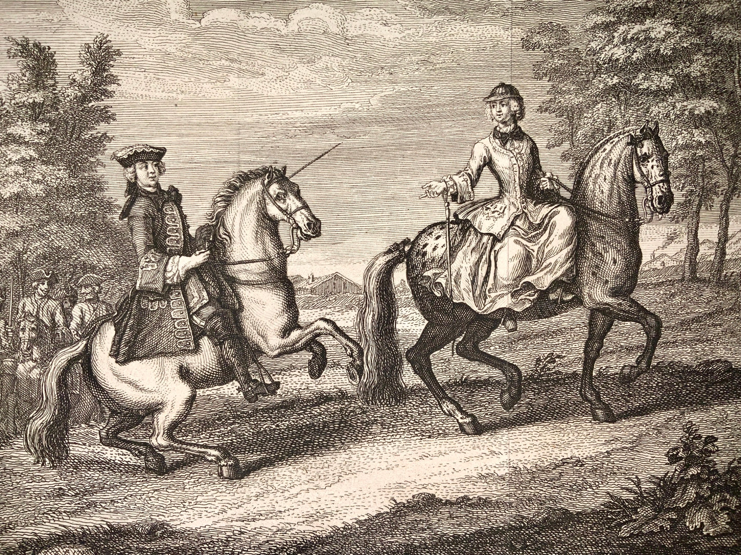 1752 J. R. Rindinger (after) - Arrret au Pause EQUESTRIAN Dressage - engraving