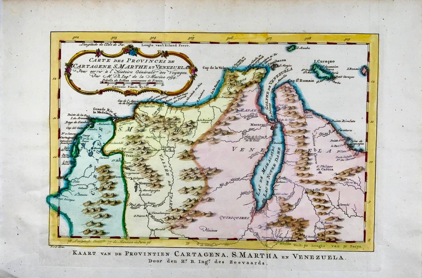 1770 J.V. Schley, Venezuela, Caracas, large copper engraving, map