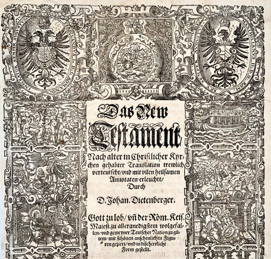 1564/1592 Anton Woensam (c1493-c1541) Elaborato foglio biblico con xilografie