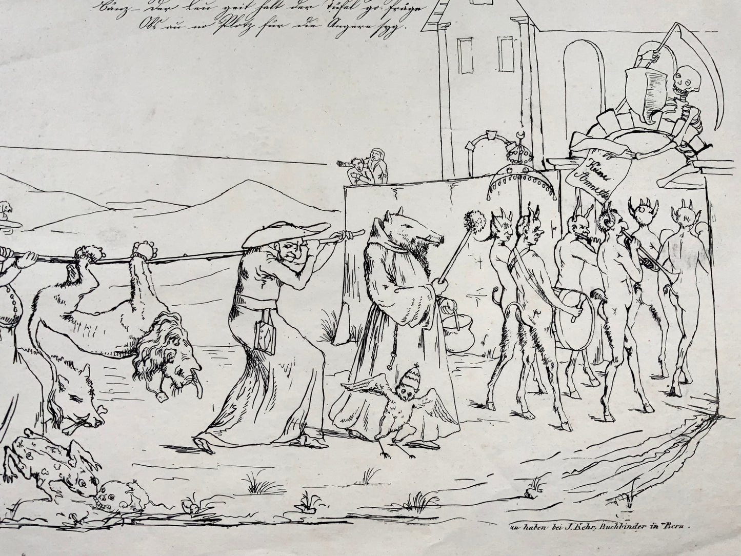 1845 Bordata satirica, funerale / omicidio, Joseph Leu von Ebersol, Svizzera