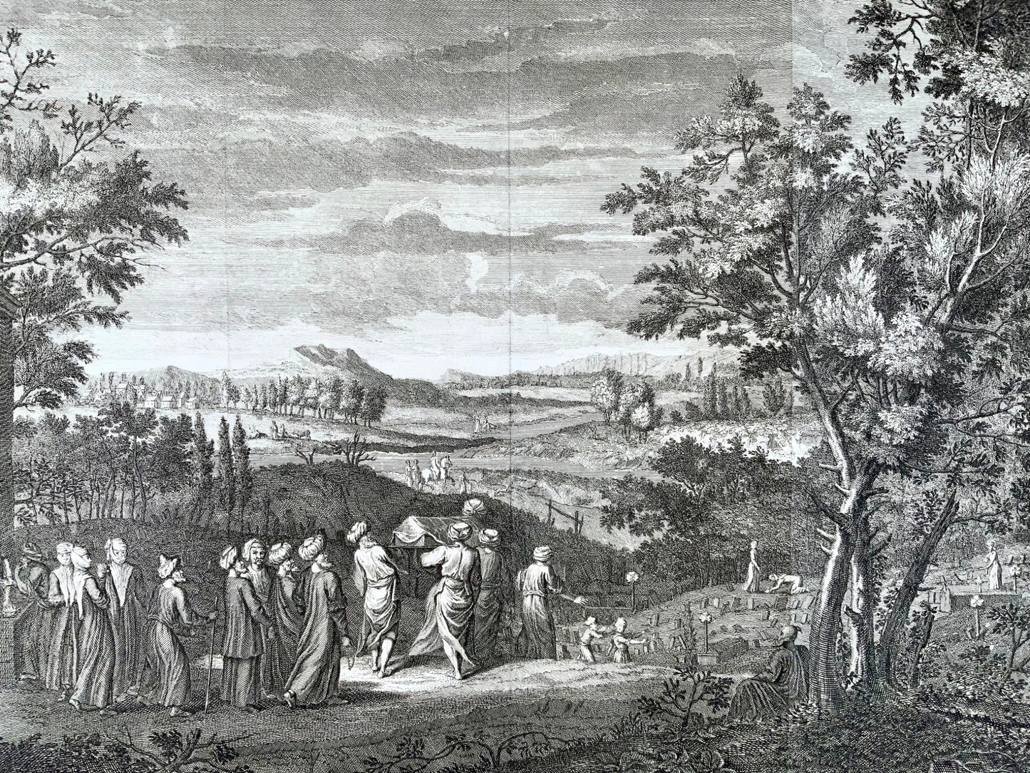 1729 B. Picart : Cortège funèbre en Turquie à Constantinople - Grand in-folio - Art religieux
