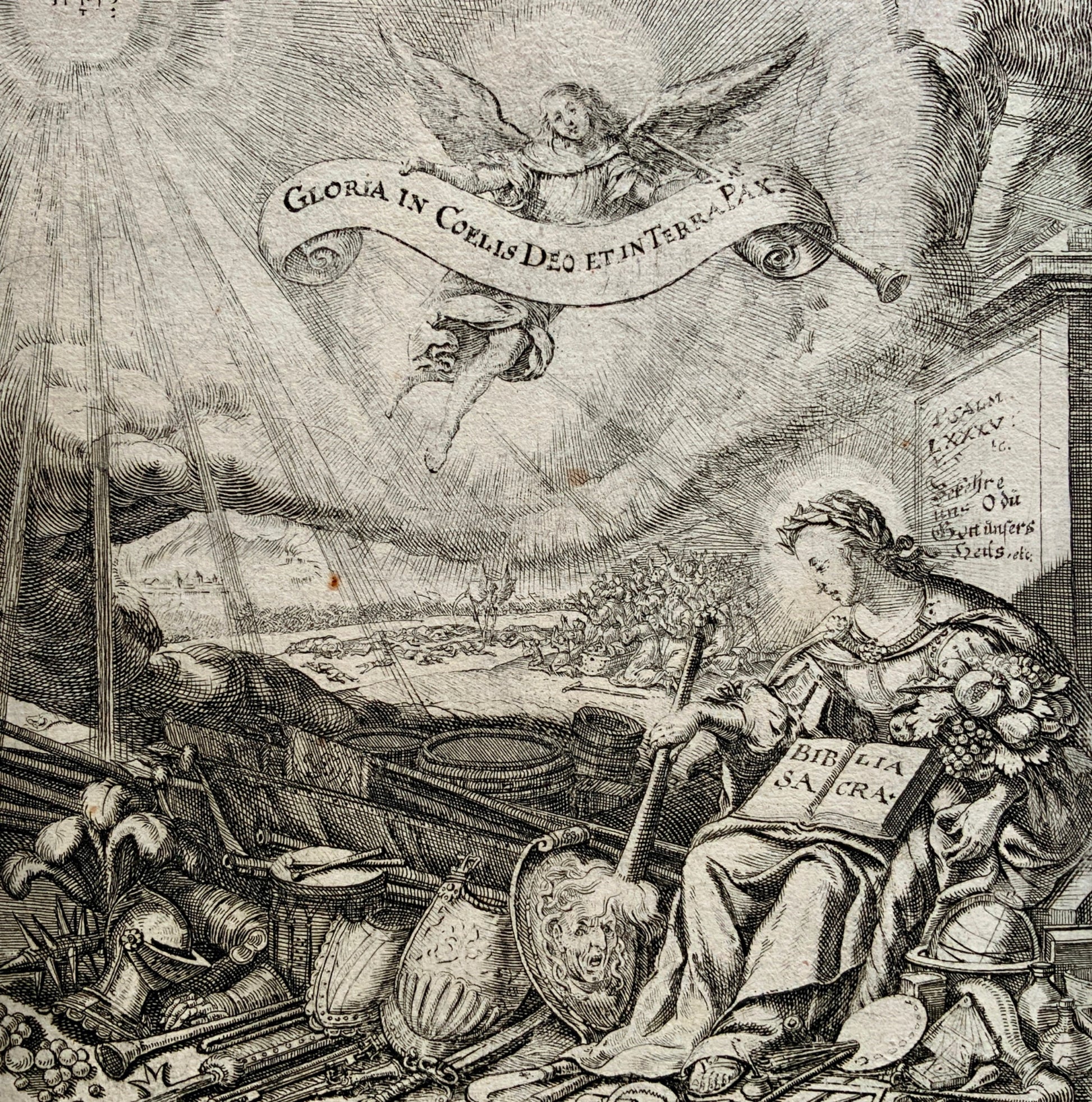 1680 EINBLATTDRUCK Conrad Meyer; Pax Optima Rerum. Gloria un Coelis - Religion