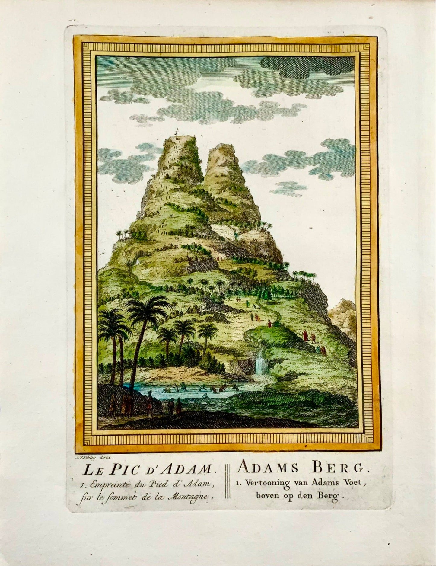 1750 Schley, Adam’s Peak in Sri Lanka (Ceylon), hand coloured engraving