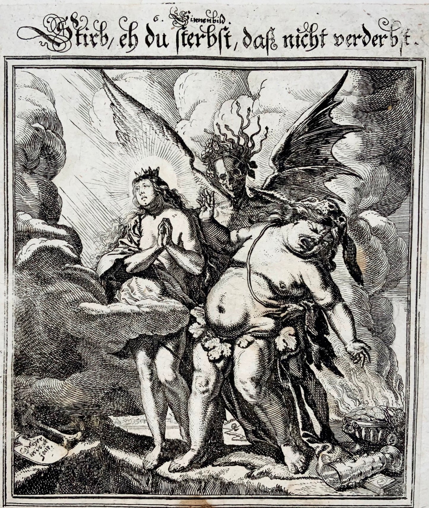 1655 Danza macabra di bordata, “Stirb…”, Conrad Meyer, incisione magistrale