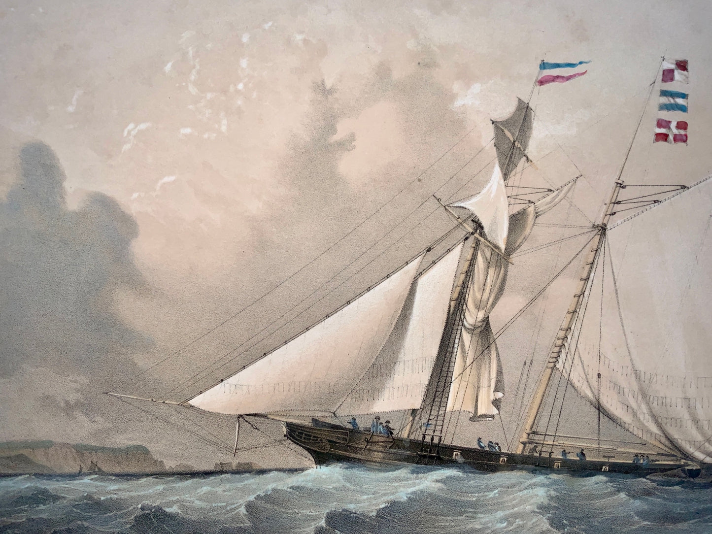 1850c Staines, F W; Day & Haghe Large stone Lithograph HARRIET SCHOONER Sailing - Maritime